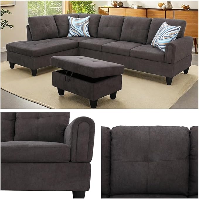 NAYSAYE Sectional Couch with Ottoman Storage, L Shaped Couch Sofa Furniture Sets, Modern Comfy Modular Comfy Sofa for Living Room Bedroom, Office and Apartment, Brown