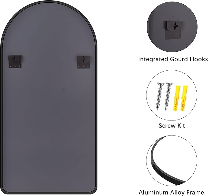 FORBATH Large Arched Wall Mirror 60x30 Inch, Black Arched Full Length Mirror with Aluminum Frame for Bedroom, Fireplace,Entryway,Living Room,Home Decor,Hanging or Leaning Against Wall