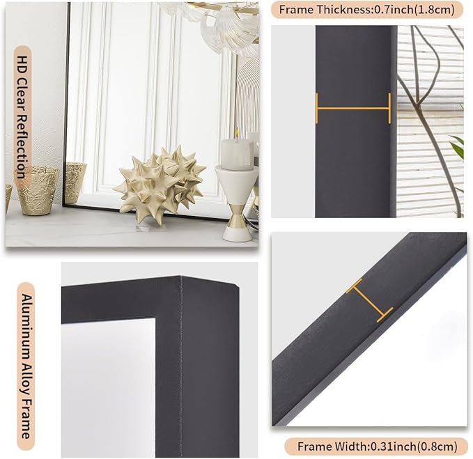 Koonmi Black Mirrors for Wall, 30x40 Inch Bathroom Mirror, Rectangular Wall Mirror for Living Room Bedroom Bathroom, Hangs Horizontally or Vertically