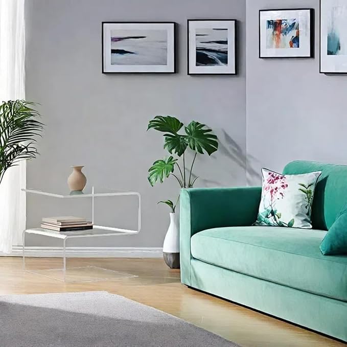 Acrylic Side Table,17.7" H S-Shaped end Table for Living Room,Clear Nightstand,Bedside Table for Bedroom,Used for The Bathroom Storage Table (Clear)