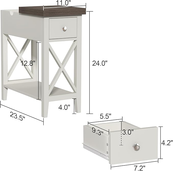 ChooChoo Farmhouse End Table with Drawer, Accent Small Side Table Nightstand for Living Room, Bedroom, and Small Spaces - Soft White