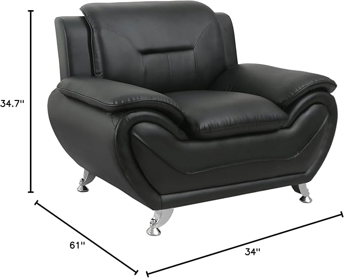 Container Furniture Direct Michael Modern Faux Leather Upholstered Stainless Steel Legs Living Room, Chair, Black