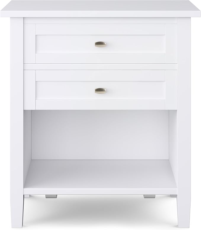 SIMPLIHOME Warm Shaker SOLID WOOD 24 Inch Wide Transitional Bedside Nightstand Table in White, For the Living Room and Bedroom