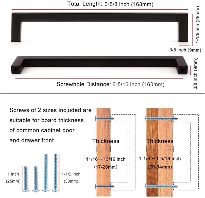 KOOFIZO Solid Square Bar Cabinet Handle - Chrome Furniture Pull, 6.3 Inch/160mm Screwhole Distance, 10-Pack for Kitchen Cupboard Door, Bedroom Dresser Drawer, Bathroom Wardrobe Hardware