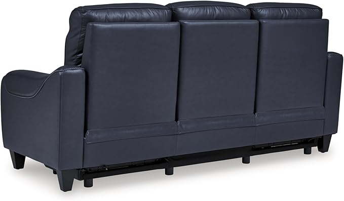 Signature Design by Ashley Mercomatic Contemporary Leather Match Wall Hugger Power Reclining Sofa with Adjustable Headrest and USB Ports, Blue