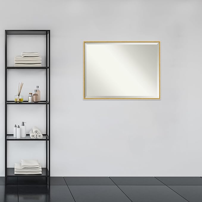 Amanti Art White Bathroom Mirror for Over Sink, 31x41 Paige White Gold Rectangle Vanity Mirror, X-Large Modern Contemporary Wood Frame, Hangs Horizonally and Vertically, Bathroom Wall Decor, Beveled