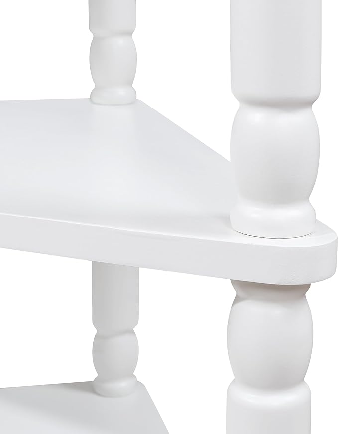 GDFStudio Trmxmbi 3 Tier Corner Console Table with 1 Storage Drawers and Shelves, 33.8'' Rustic Wood Triangle Sofa End Table for Small Spaces, Solid Wood Legs, Milk White