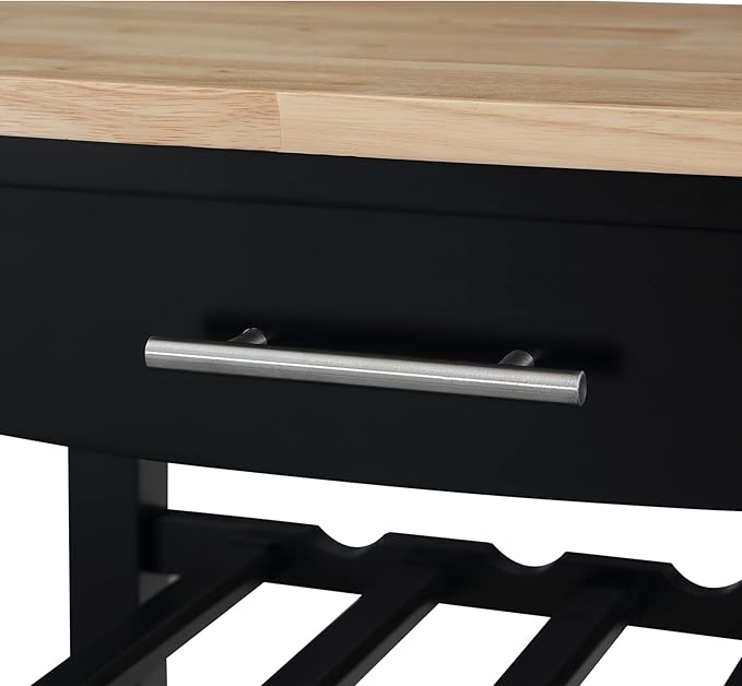 Convenience Concepts Ellaine 4 Tier Kitchen Cart with Drawer and Wine Rack, 24.75", Black/Butcher Block