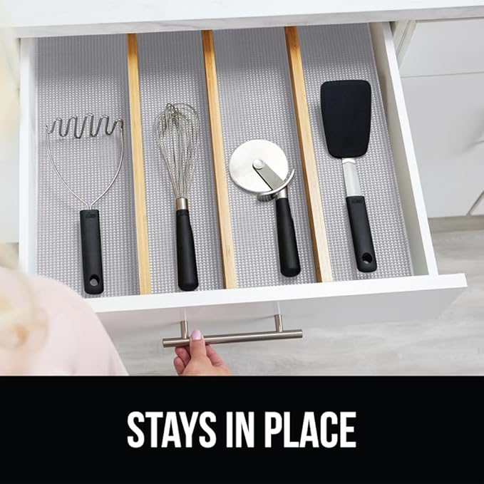 GORILLA GRIP powerGRIP Drawer Shelf and Cabinet Liner, Thick Strong Hold, Non-Adhesive Liners Protect Kitchen Cabinets and Cupboard, Bathroom Drawers, Easy Install, Breathable Mat, 20" x30' Light Gray