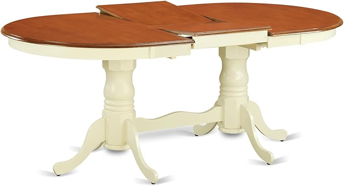 East West Furniture PLKE7-WHI-W 7 Piece Modern Dining Table Set Consist of an Oval Wooden Table with Butterfly Leaf and 6 Dining Chairs, 42x78 Inch, Buttermilk & Cherry