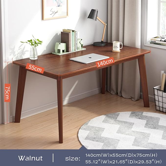 IOTXY Simple Wooden Writing Desk - Modern Minimalist Style PC Laptop Computer Workbench with Solid Wood Legs, 55" W Home Office Work Table for TV Stand Music Video Live Broadcast Workstation, Walnut