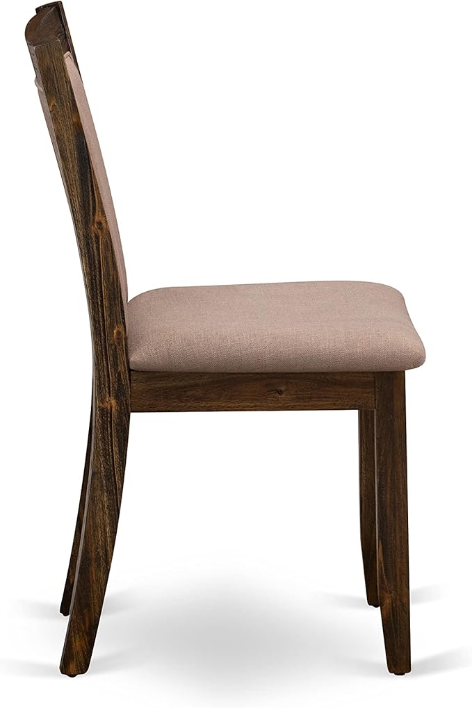 East West Furniture I3MZ7-748 7 Piece Dining Room Table Set Consist of a Round Dining Table with Pedestal and 6 Coffee Linen Fabric Upholstered Chairs, 48x48 Inch, Distressed Jacobean