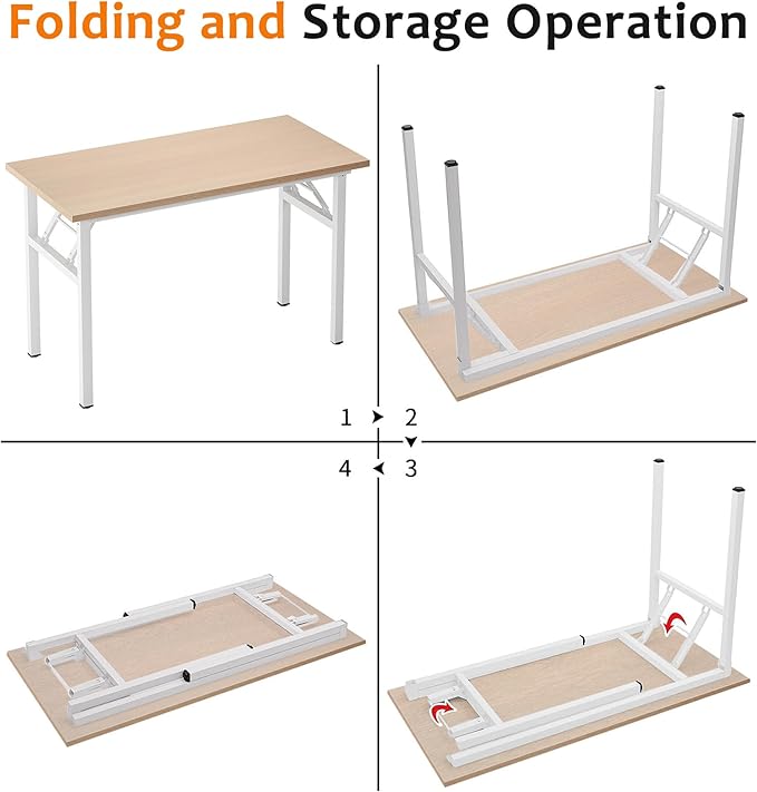 Need Office Computer Desk - 47.2L Sturdy and Heavy Duty Folding Laptop Table,Writing Table/Home Office Desk/Sewing Table,No Assembly Required,Pink Oak&White AC5AW (120 * 60)