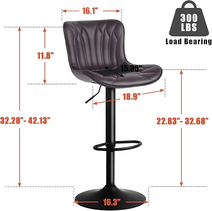 YOUNIKE Brown Bar Stools Set of 4 Modern Swivel Counter Height Bar Chair with Back Adjustable Kitchen Island Faux Leather Padded Barstools taburetes de bar Breakfast sillas para barra de cocina 4PCS