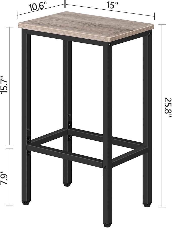 Bar Stools, Set of 2 Bar Chairs, Kitchen Breakfast Bar Stools with Footrest, 25.8" Dining Stools, Rectangular Industrial Bar Chairs, for Dining Room, Kitchen, Greige BAHG0101Z