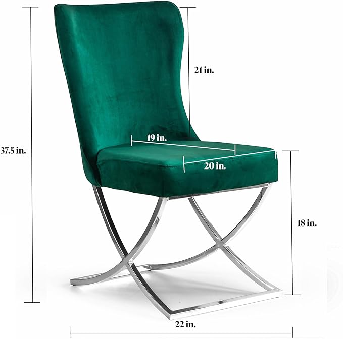 Ottomanson Royal Dining Chairs Set of 8 – Upholstered Tufted Microfiber, Assembled, Silver Metal Legs, Beech Wood Frame, 350 lb Capacity, Green