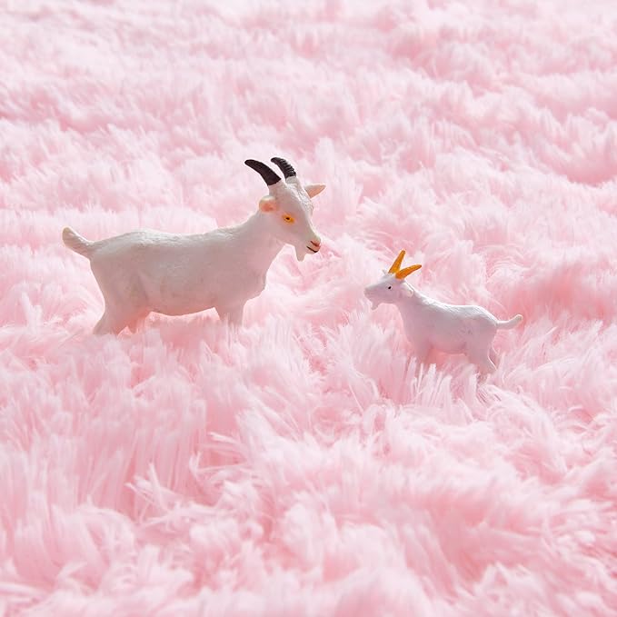 FJZFING Pink Round Rug Ultra-Soft Plush Modern 7x7 Circle Area Rug for Kid's Bedroom, Fluffy Shag Circular Rug for Nursery Room, Non-Slip Home Decor Cute Pink Carpet for Teen's Room