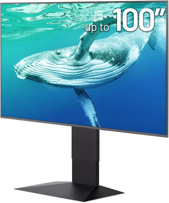 WALL V4 | Sleek Shallow Floor TV Stand for Extra Large 50-100 Inch | Satin Black | for Large Screens | Living Room and Bedroom, Space Saving, Adjustable Mount, No Drill, Japan-Engineered Design