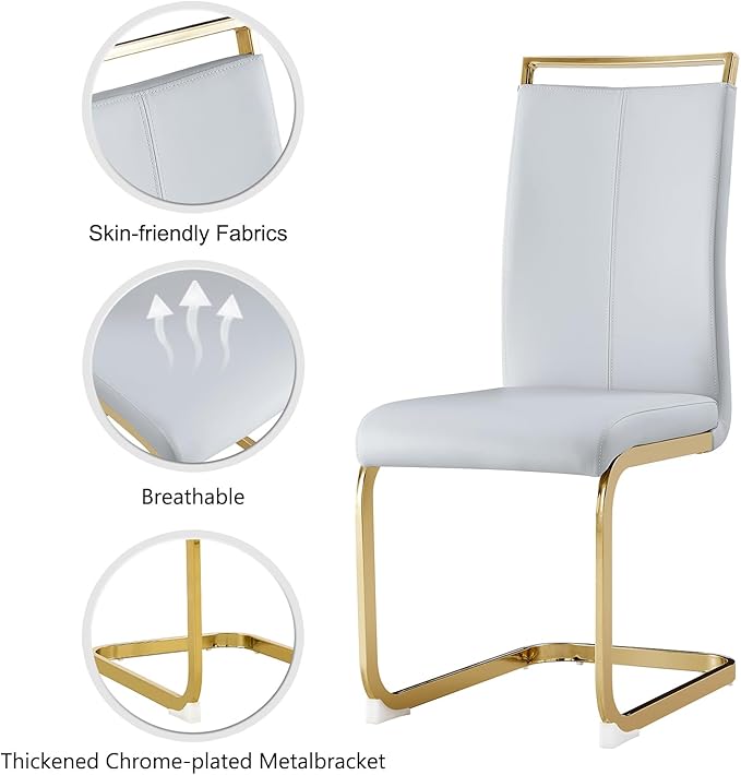 Modern Dining Chairs Set of 4,High Back Kitchen Chairs,Faux Leather Side Chair with Gold Plated Metal Legs,Easy to Clean Upholstered Dining Chairs,Ideal for Living Room(Gold Leg)