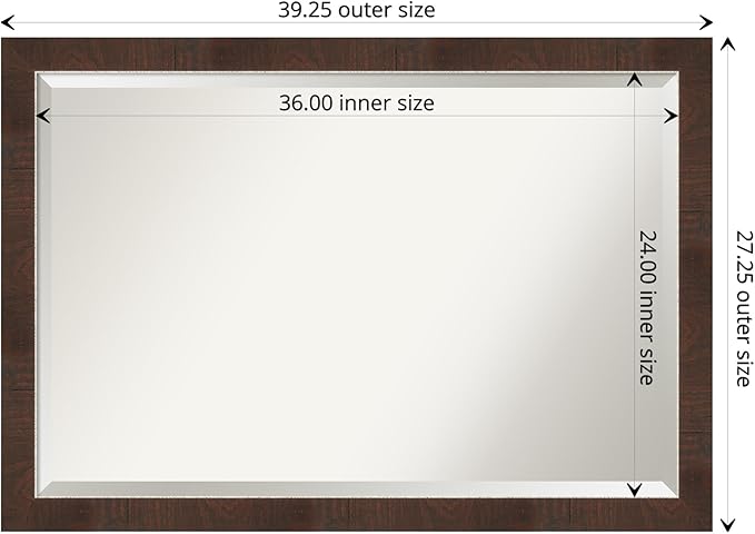 Amanti Art Brown Wall Mirror 27x39 Wildwood Brown Narrow Rectangle Bathroom Mirror for Wall Decor Living Room, Large Rustic Farmhouse Frame, Hangs Horizonally and Vertically, Bathroom Decor, Beveled