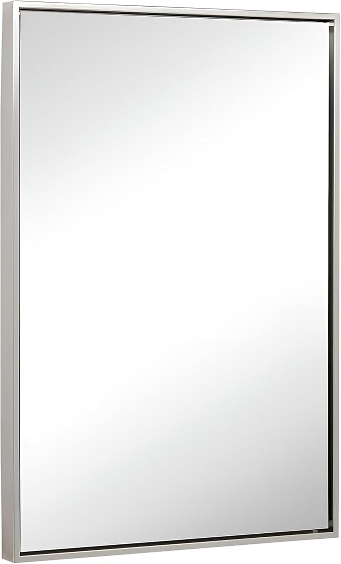Hamilton Hills 24x36 inch Polished Silver Metal Framed Wall Mounted Mirror - Large Rectangular Wall Mirrors for Bathroom - 1/2 inch Floating Frame Vanity Nickel Glass - Hangs Horizontal or Vertical