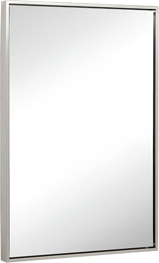 Hamilton Hills 24x36 inch Polished Silver Metal Framed Wall Mounted Mirror - Large Rectangular Wall Mirrors for Bathroom - 1/2 inch Floating Frame Vanity Nickel Glass - Hangs Horizontal or Vertical