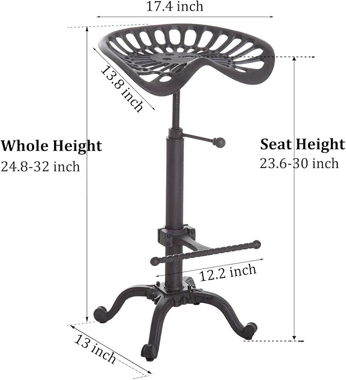 LOKKHAN Tractor Seat Bar Stool-Rustic Industrial Bar Stool-Farmhouse Cast Iron Swivel Stool-Counter Height Adjustable-Extra Tall Pub Height-24-31 inch (Matte Rust)