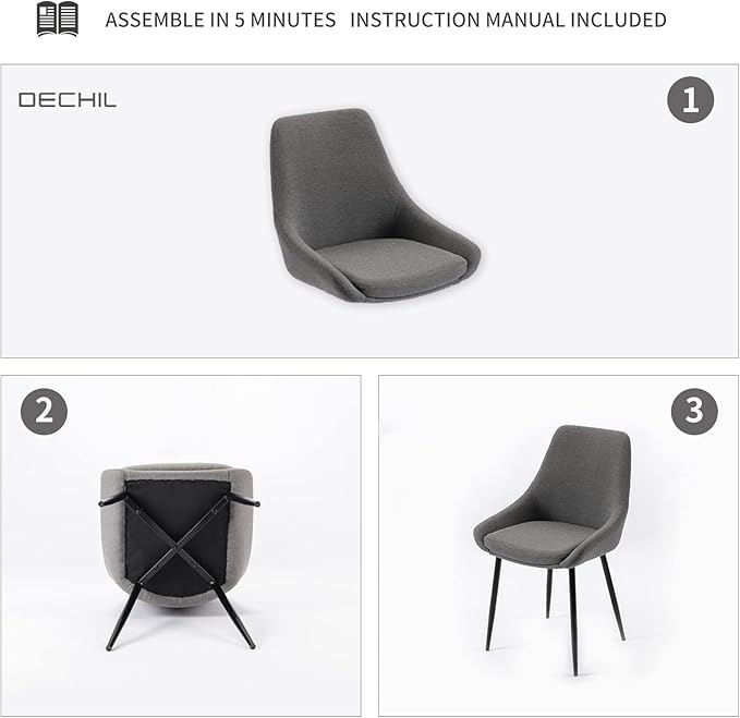 Modern Dining Chairs Set of 2, Shell Upholstered Chair with Metal Legs for Dining Living Room Kitchen (Light Grey)…