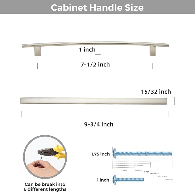 30 Pack Cabinet Handles 7.5" Hole Center - Curved Cabinet Pulls Brushed Nickel Drawer Pulls for Kitchen Cupboard Solid Hardware for Dresser Drawer Arch Hardware