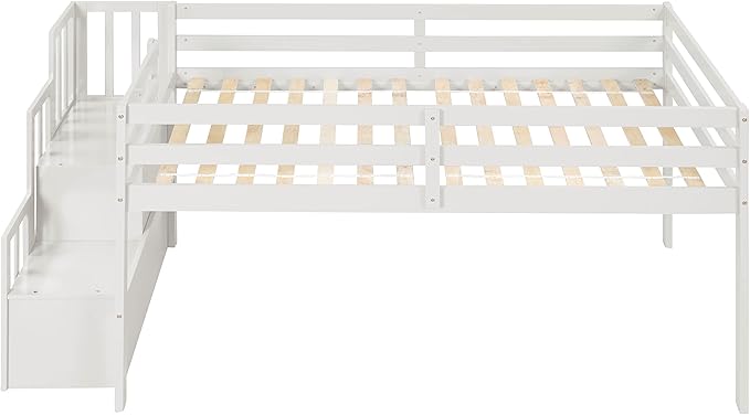 HomSof Loft Bed with Stairs and Storage,White