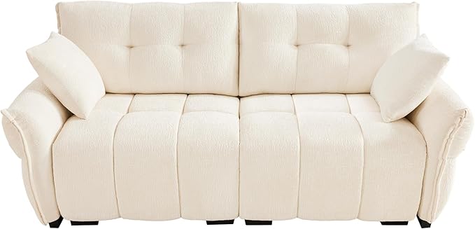 Modern Chenille Fabric 2-Seat Loveseat Sofa, Premium Upholstery Living Room Couch with Tufted Backrest & Comfortable Armrests and High-Resilience Memory Foam Cushions,White