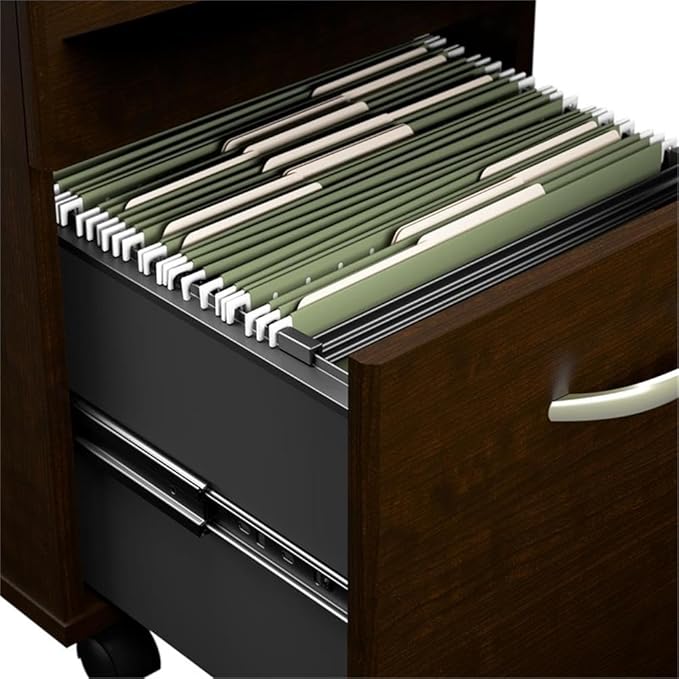 Bush Business Furniture Arrive 3 Drawer Mobile File Cabinet - Assembled in Mocha Cherry, Rolling Document Storage for Reception Area or Professional Office