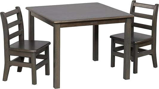 ECR4Kids 30in x 30in Square Hardwood Table and Chair Set, 12in Seat Height, Kids Furniture, Grey Wash
