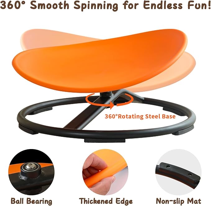 Kids Sensory Spinning Chair for Autism Ages 3+, Sit and Spin Swivel Chair for Kids with ADHD, Sensory Chairs for Autistic Children, Sensory Toys for Motion Sickness Relief, Balance Training (Orange)