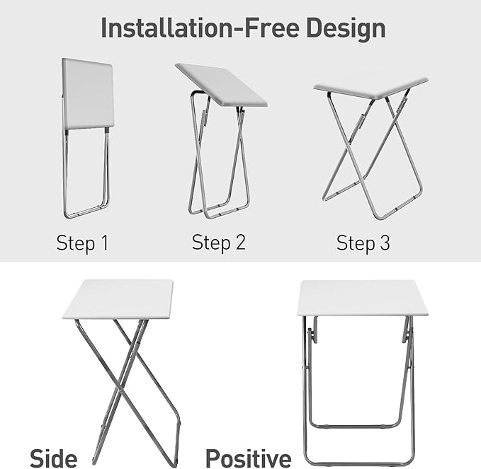 Garden 4 you Portable Folding TV Tray Table TV Dinner Tray with Sturdy MDF,No Assembly Required, 25In(White,1PC)