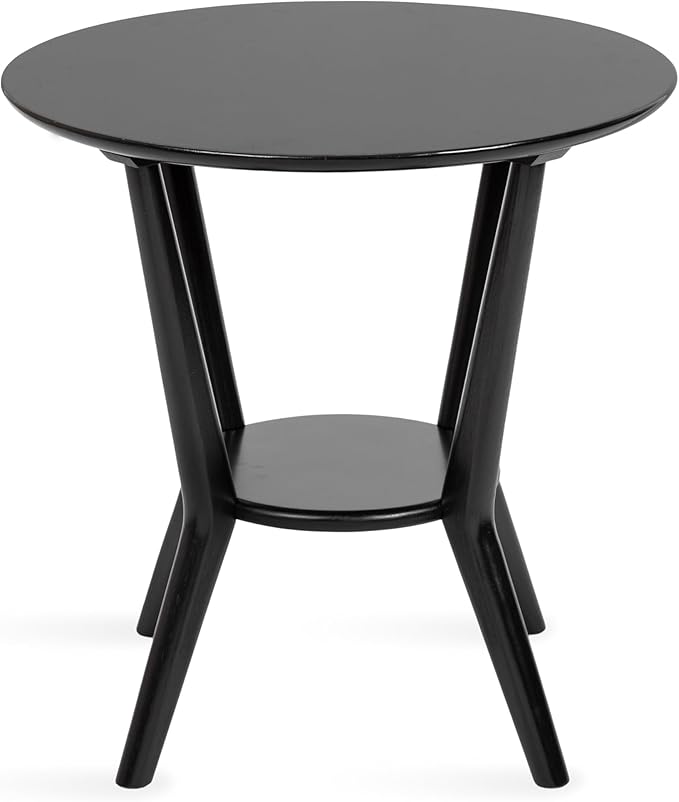Kate and Laurel Nylah Round Wooden Side Table; 24 x 24 x 24; Black; Modern Tiered Circle Living Room Table with Solid Wood Construction for Use as Bedroom Nightstand
