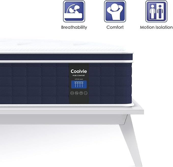 Coolvie Firm Twin Mattress for Adults in a Box, 12 Inch Twin Bed Mattress with Extra Lumbar & Shoulder Support, Hybrid Memory Foam & Pocket Spring for Pressure Relief, 100-Night Trial