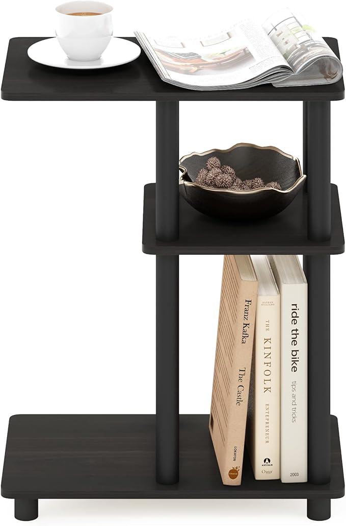 Furinno Turn-N-Tube C-Shape Sofa Side Table, Espresso/Black, Plastic Pole Without Caster