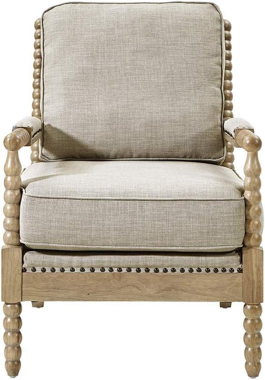 Madison Park Donohue Mid-Century Modern Accent Chairs for Living Room with Nailhead Trim, Solid Wood, Oakwood Finish, Upholstered Seat, Lounge for Reading Bedroom Furniture, Light Grey