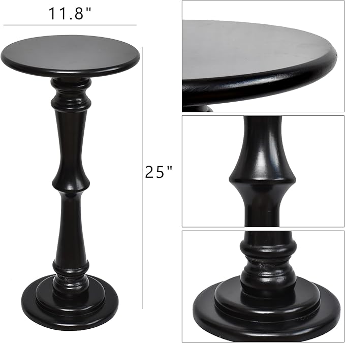 SwallowLiving Small Round Side Table, Tall End Tables Living Room, Narrow Night Stand for Small Spaces, Sofa Couch, Bedroom & Office, Modern Wooden Beside Table Home Decor (Black, 12" x 25")