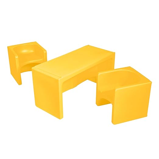 ECR4Kids Tri-Me Table and Cube Chair Set, Multipurpose Furniture, Yellow, 3-Piece