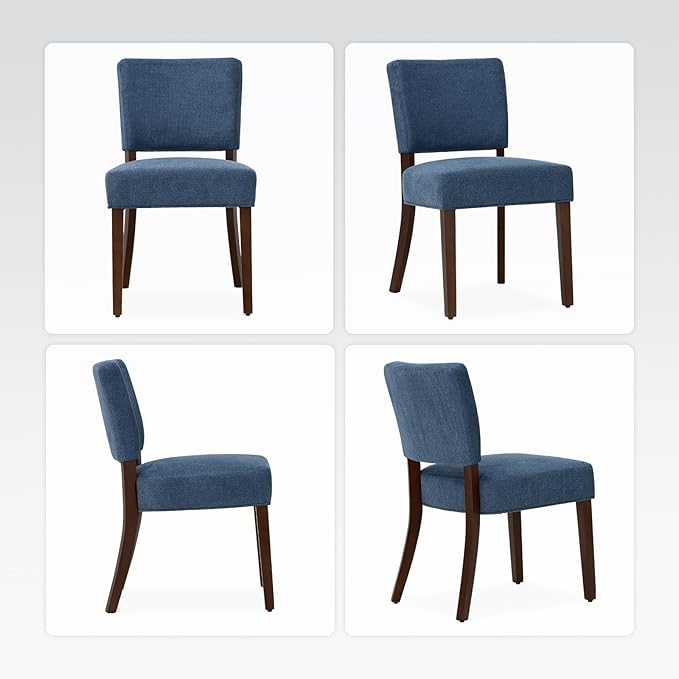 COLAMY Mid Century Modern Dining Chairs Set of 6, Upholstered Kitchen Chairs with Back, Farmhouse Fabric Side Dining Room Chairs with Wood Legs for Dining Room Kitchen Restaurant, Blue