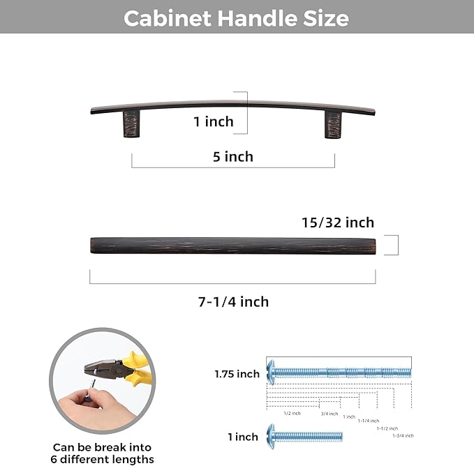 5 Pack Cabinet Handles 5" Hole Center - Curved Cabinet Pulls Oil Rubbed Bronze Drawer Pulls for Kitchen Cupboard Solid Hardware for Dresser Drawer Arch Hardware