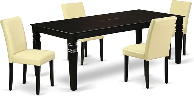 East West Furniture LGAB5-BLK-73 5 Piece Dining Set Includes a Rectangle Dining Room Table with Butterfly Leaf and 4 Eggnog Faux Leather Upholstered Parson Chairs, 42x84 Inch, Black