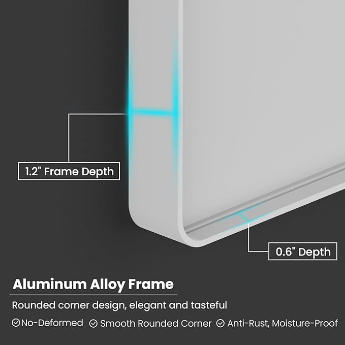 White Bathroom Mirror 55x36 Inch, White Metal Framed Bathroom Mirror for Wall, Rounded Rectangle Matte Bathroom Vanity Mirror, Tempered Glass, Anti-Rust, Horizontal/Vertical