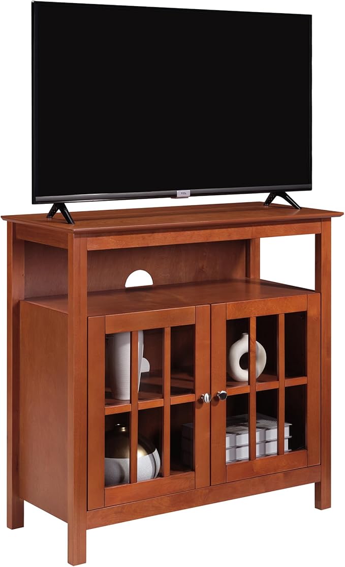 Convenience Concepts Big Sur Highboy Stand 36" Modern Entertainment Center for TVs up to 40", Storage Cabinet for Dining, Living, & Family Room, Console Hall Table with Shelves, unspecified, Cherry
