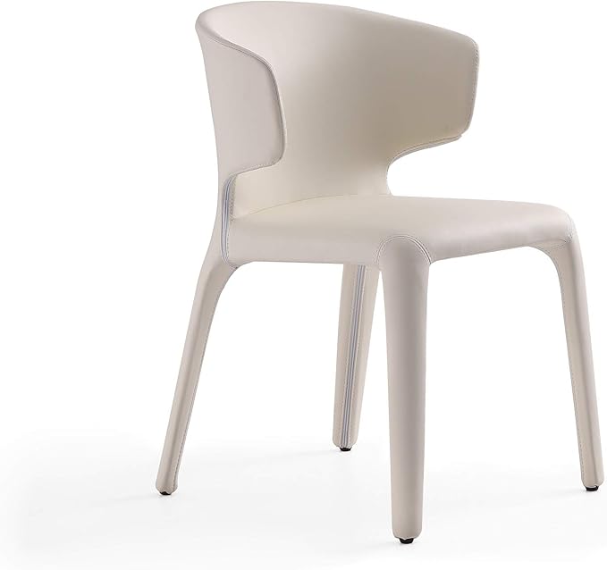 Manhattan Comfort Conrad Mid Century Modern Dining Chairs Woven Tweed Upholstered Kitchen Furniture with Contoured Back, Foam Padding & Metal Legs, Set of 2, Cream