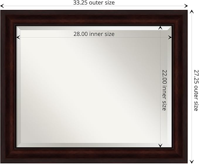 Amanti Art Brown Bathroom Mirror for Over Sink, 27x33 Coffee Bean Brown Rectangle Vanity Mirror, Large Casual Frame, Hangs Horizonally and Vertically, Bathroom Wall Decor, Beveled Edge from WI, USA