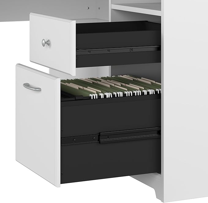Bush Furniture Cabot L Shaped Desk with Hutch | Corner Desk with Storage for Home Office in White | 60W L Shaped Computer Desk
