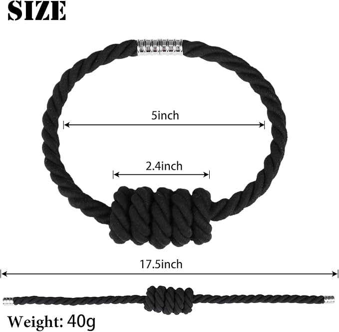 BEL AVENIR Magnetic Cotton Curtain Tiebacks, Decorative Drapery Holdbacks Modern Woven Tie-Backs with Exquisite Knot (Black Cotton, 4 Pack)